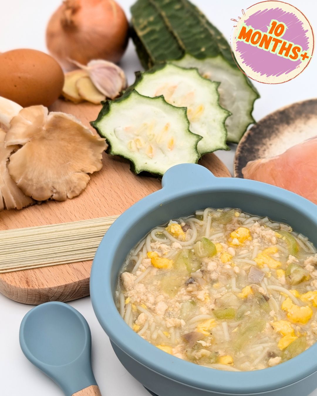 Chicken Noodle with Angled Gourd, Oyster Mushroom & Egg