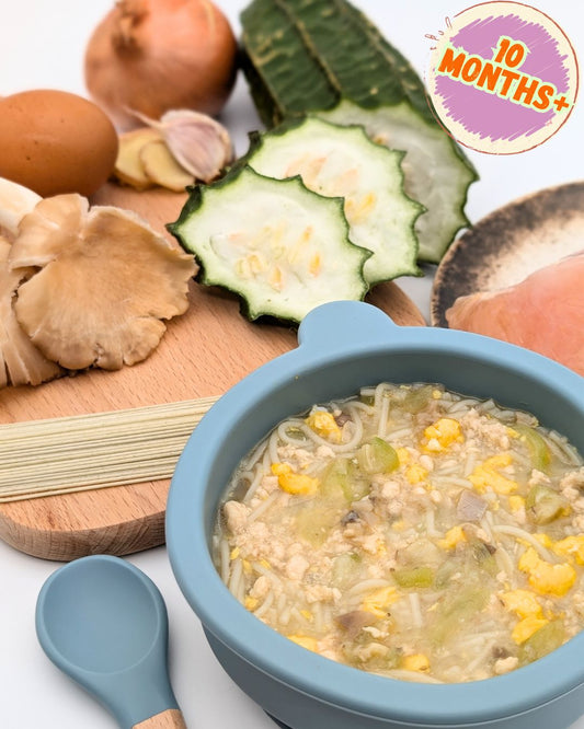 Chicken Noodle with Angled Gourd, Oyster Mushroom & Egg